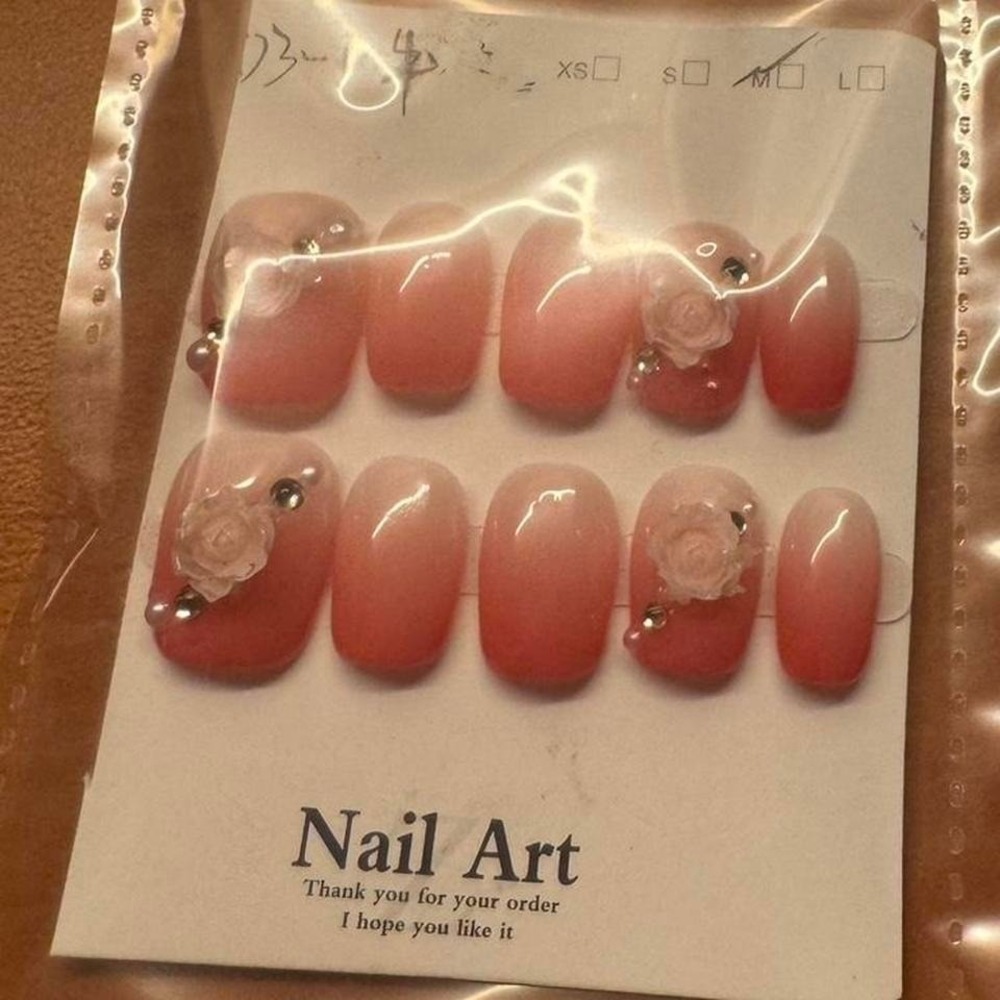 Nail Art Press On Nails with‎ Roses Pink Ombre Manicure False Nails